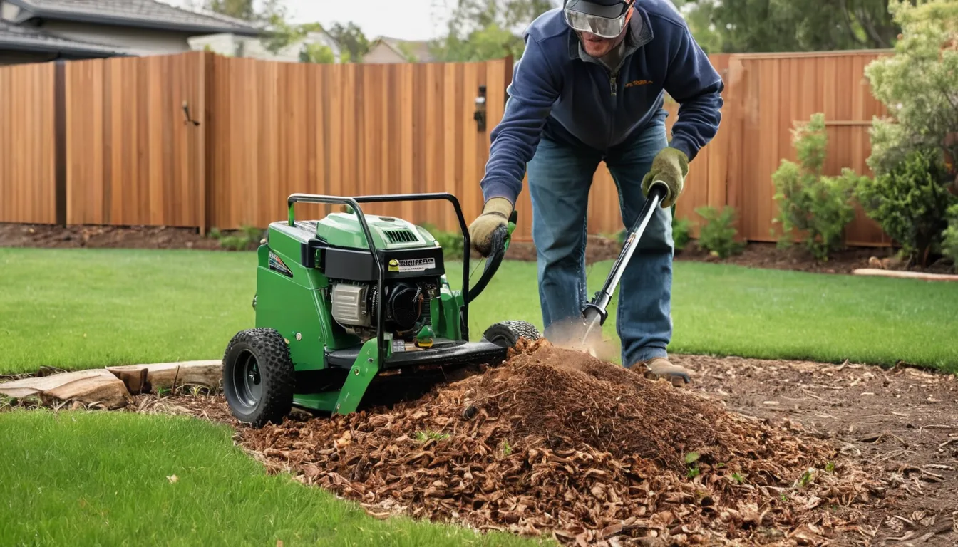 A local provider grinding a tree stump in a residential backyard in Gary